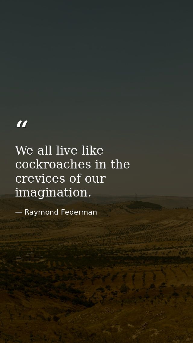 We all live like cockroaches in the crevices of our imagination. — Raymond Federman
