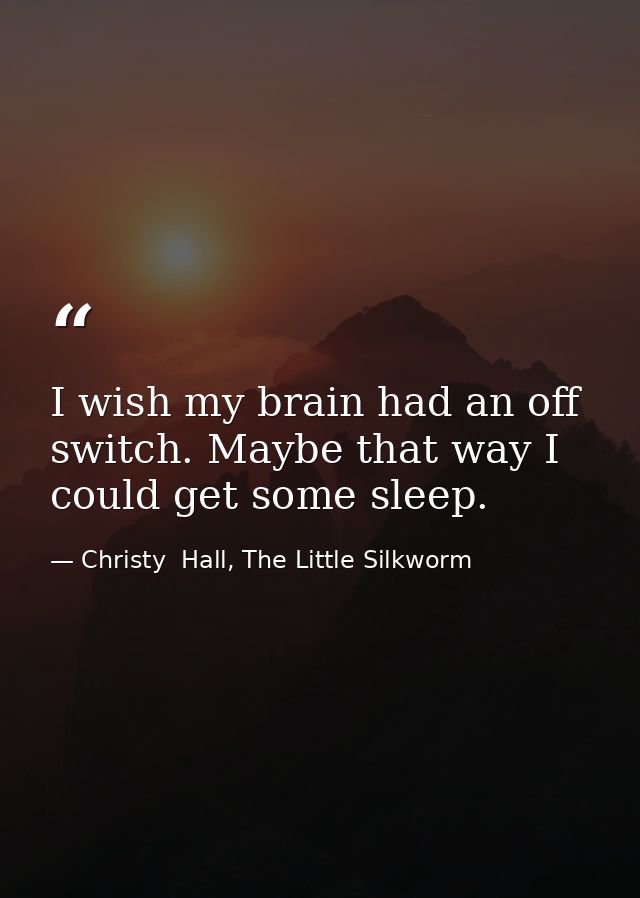 I wish my brain had an off switch. Maybe that way I could get some sleep. — Christy  Hall, The Little Silkworm