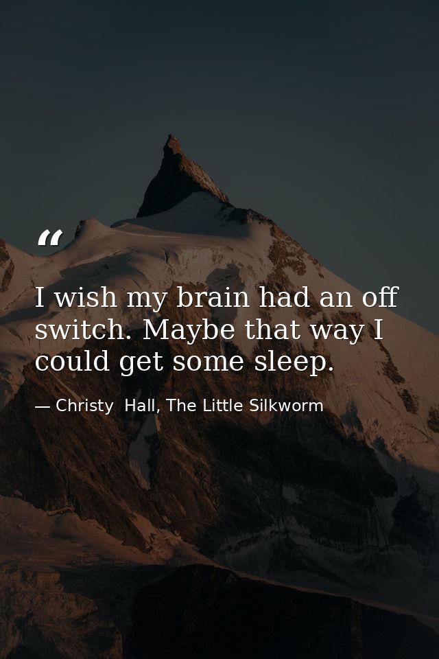 I wish my brain had an off switch. Maybe that way I could get some sleep. — Christy  Hall, The Little Silkworm