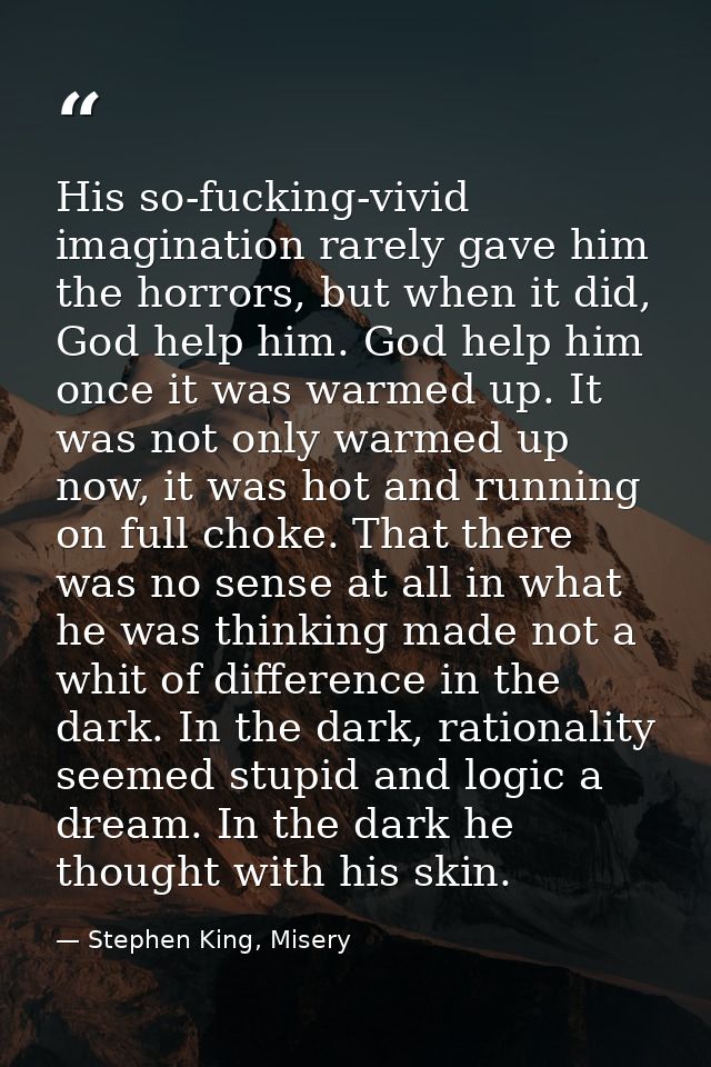 His so-fucking-vivid imagination rarely gave him the horrors, but when it did, God help him. God help him once it was wa — Stephen King, Misery