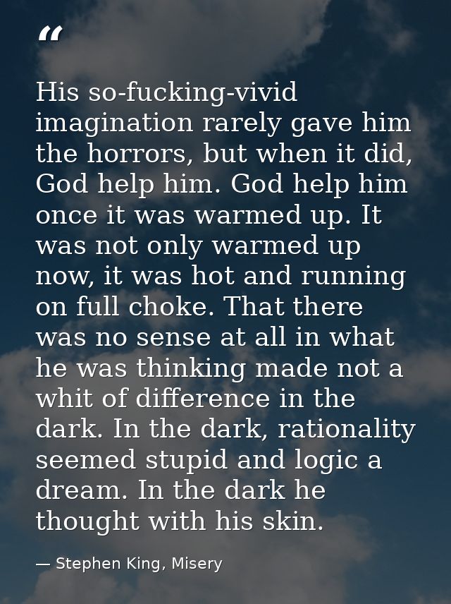 His so-fucking-vivid imagination rarely gave him the horrors, but when it did, God help him. God help him once it was wa — Stephen King, Misery