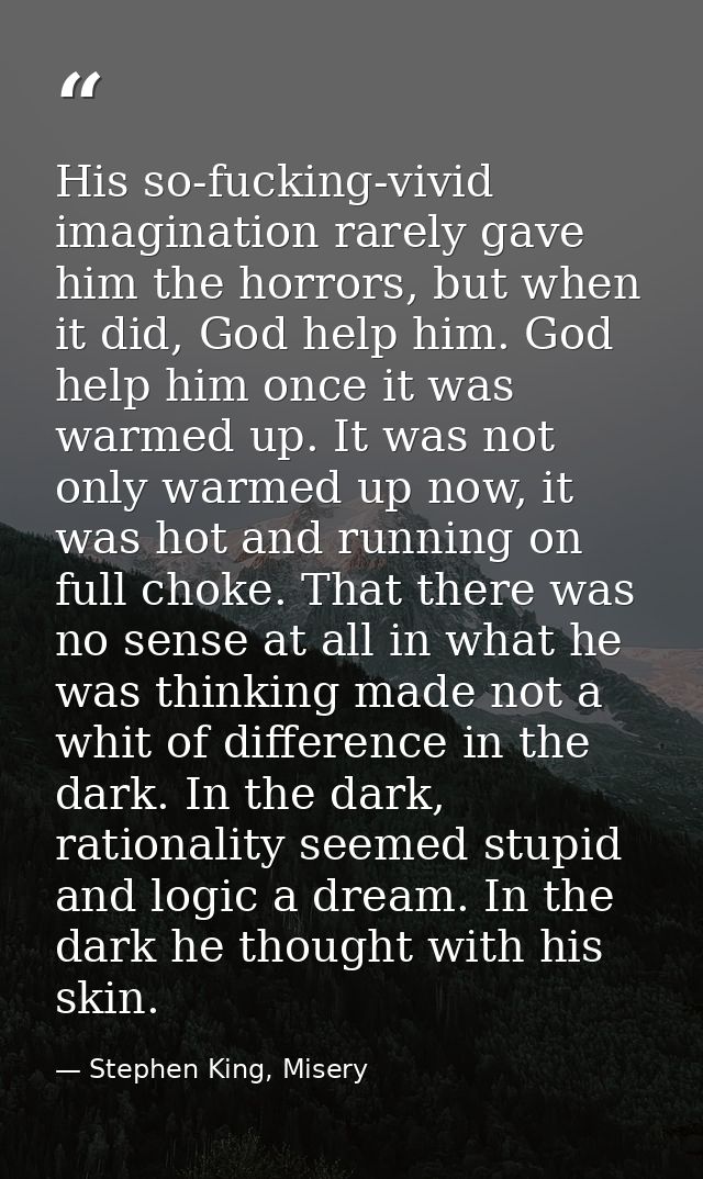 His so-fucking-vivid imagination rarely gave him the horrors, but when it did, God help him. God help him once it was wa — Stephen King, Misery