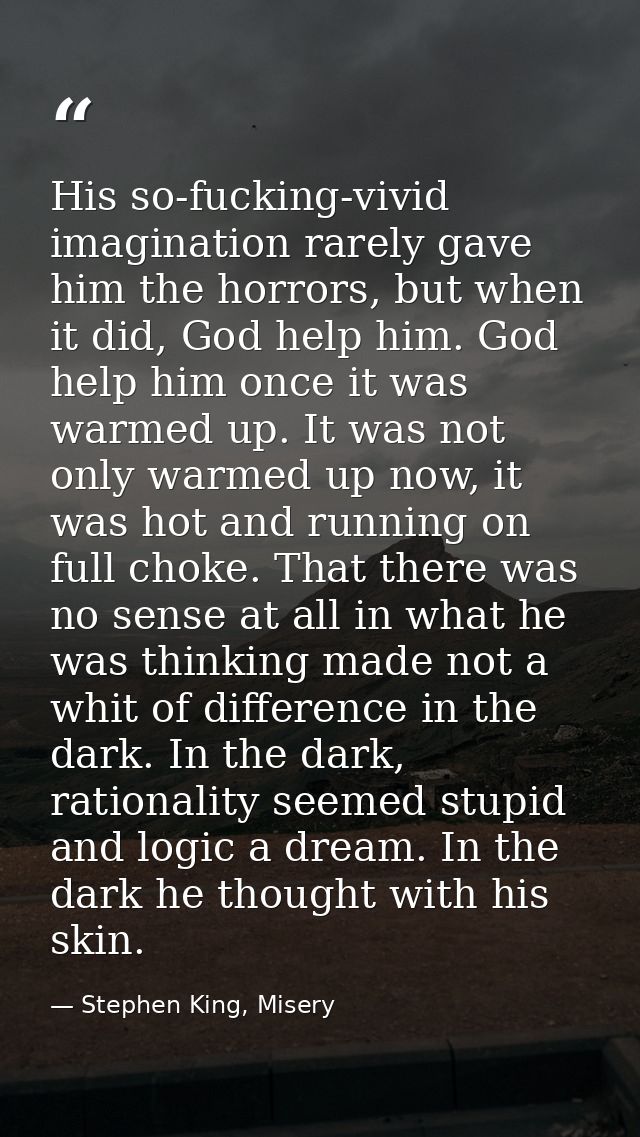 His so-fucking-vivid imagination rarely gave him the horrors, but when it did, God help him. God help him once it was wa — Stephen King, Misery