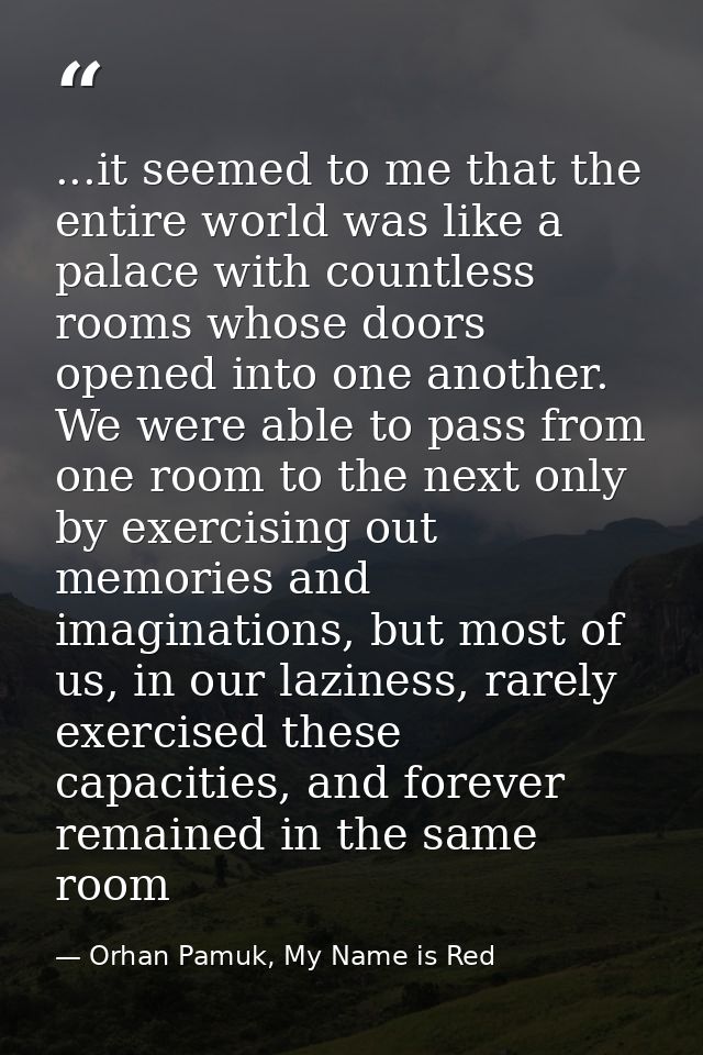 ...it seemed to me that the entire world was like a palace with countless rooms whose doors opened into one another. We  — Orhan Pamuk, My Name is Red