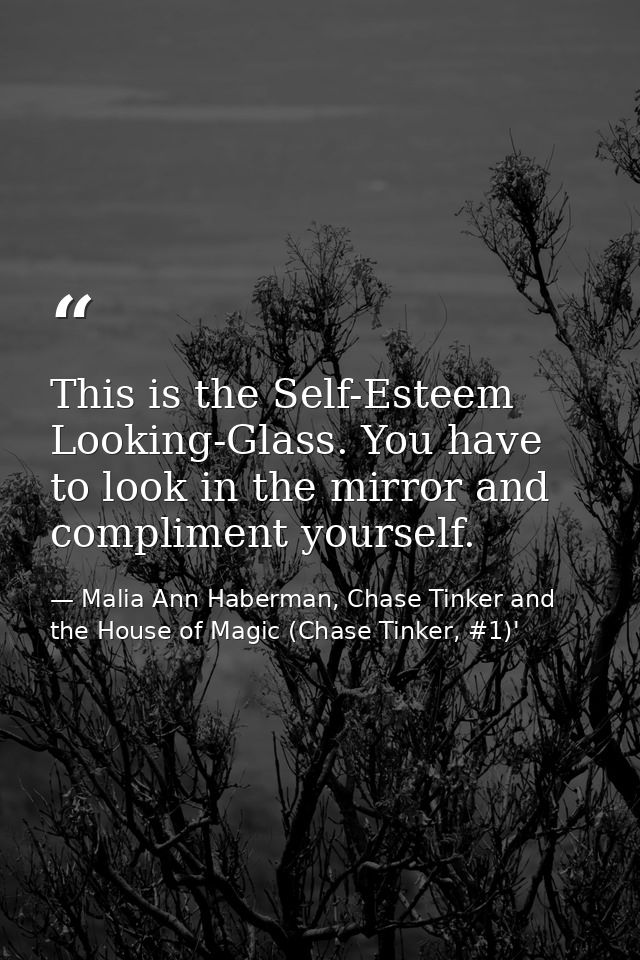 This is the Self-Esteem Looking-Glass. You have to look in the mirror and compliment yourself. — Malia Ann Haberman, Chase Tinker and the House of Magic (Chase Tinker, #1)'