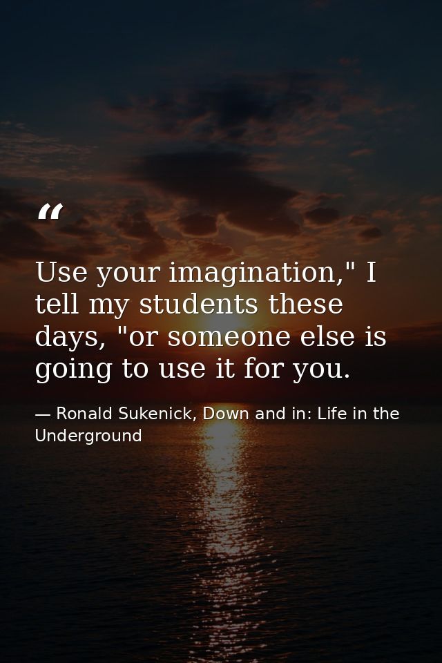 Use your imagination," I tell my students these days, "or someone else is going to use it for you. — Ronald Sukenick, Down and in: Life in the Underground