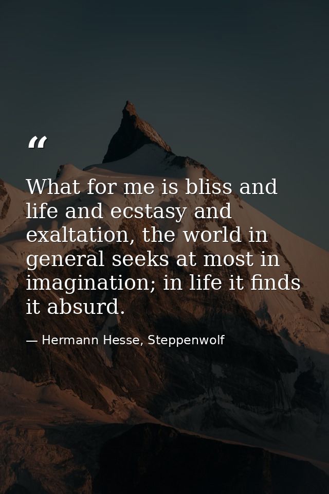 What for me is bliss and life and ecstasy and exaltation, the world in general seeks at most in imagination; in life it  — Hermann Hesse, Steppenwolf
