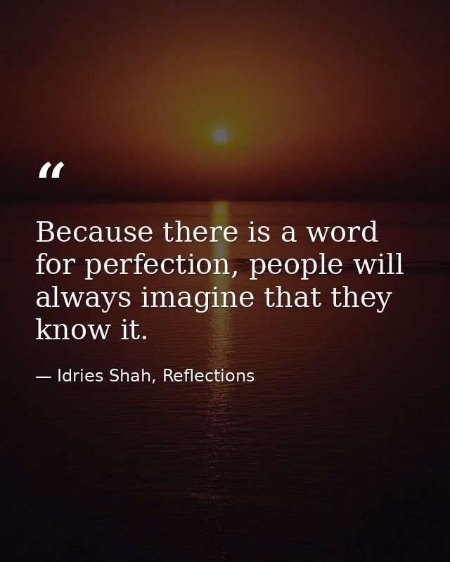 Because there is a word for perfection, people will always imagine that they know it. — Idries Shah, Reflections