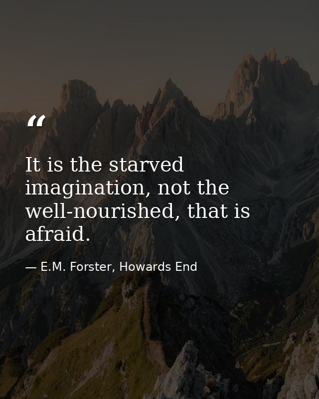 It is the starved imagination, not the well-nourished, that is afraid. — E.M. Forster, Howards End