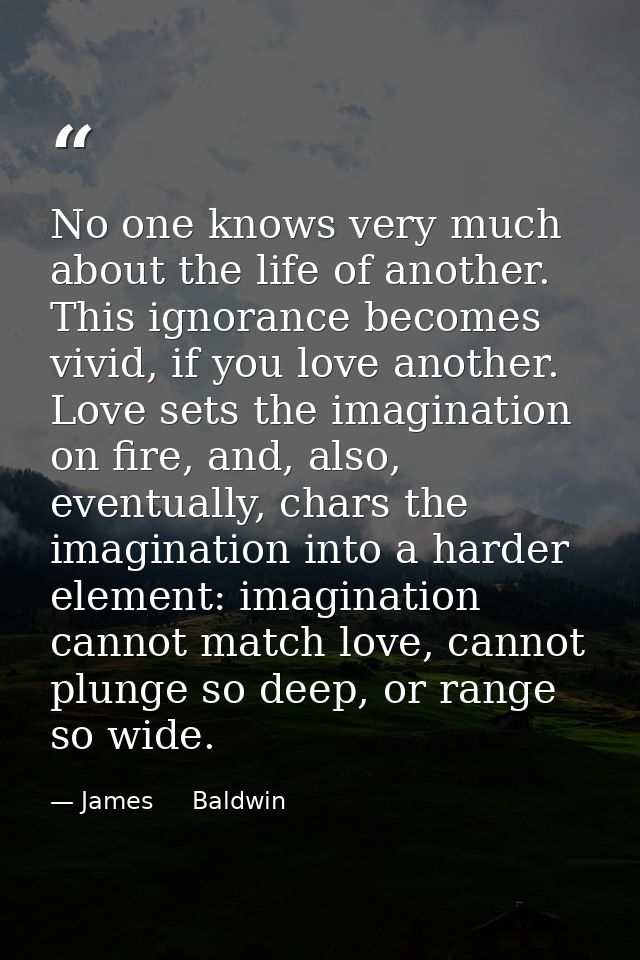 No one knows very much about the life of another. This ignorance becomes vivid, if you love another. Love sets the imagi — James     Baldwin