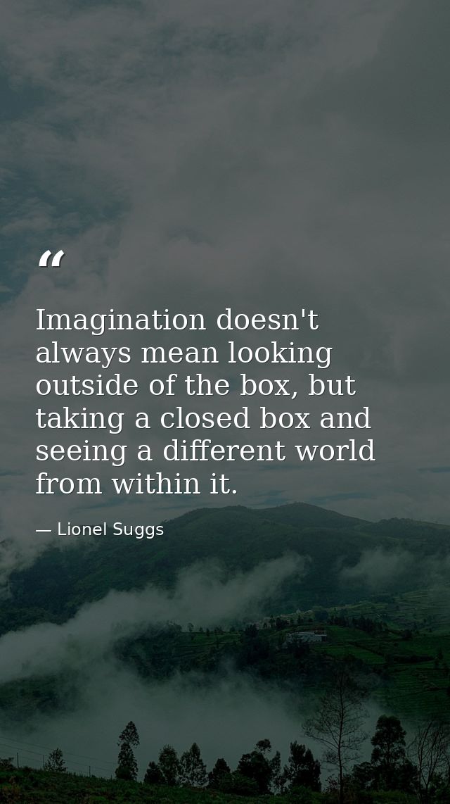 Imagination doesn't always mean looking outside of the box, but taking a closed box and seeing a different world from wi — Lionel Suggs