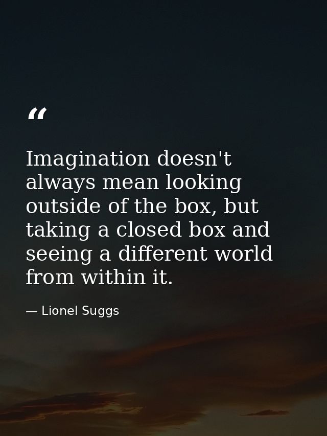 Imagination doesn't always mean looking outside of the box, but taking a closed box and seeing a different world from wi — Lionel Suggs