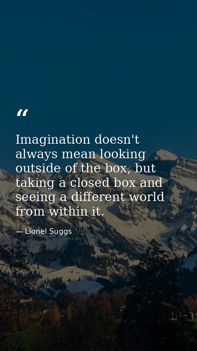 Imagination doesn't always mean looking outside of the box, but taking a closed box and seeing a different world from wi — Lionel Suggs