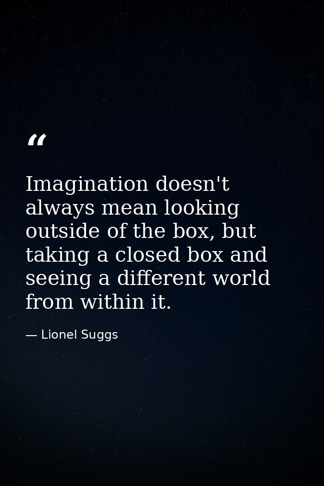 Imagination doesn't always mean looking outside of the box, but taking a closed box and seeing a different world from wi — Lionel Suggs