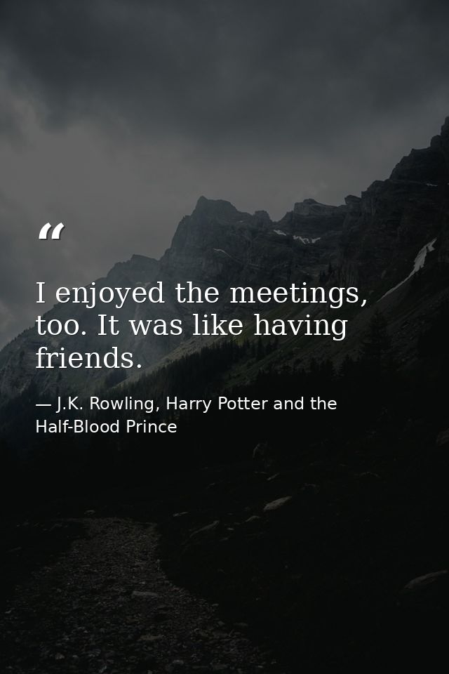 I enjoyed the meetings, too. It was like having friends. — J.K. Rowling, Harry Potter and the Half-Blood Prince