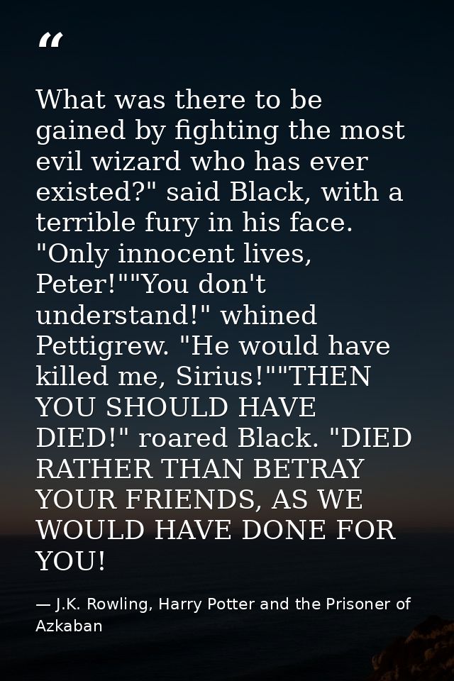 What was there to be gained by fighting the most evil wizard who has ever existed?" said Black, with a terrible fury in  — J.K. Rowling, Harry Potter and the Prisoner of Azkaban