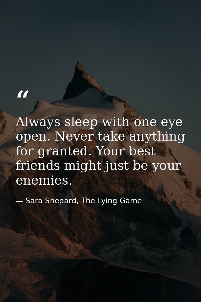 Always sleep with one eye open. Never take anything for granted. Your best friends might just be your enemies. — Sara Shepard, The Lying Game