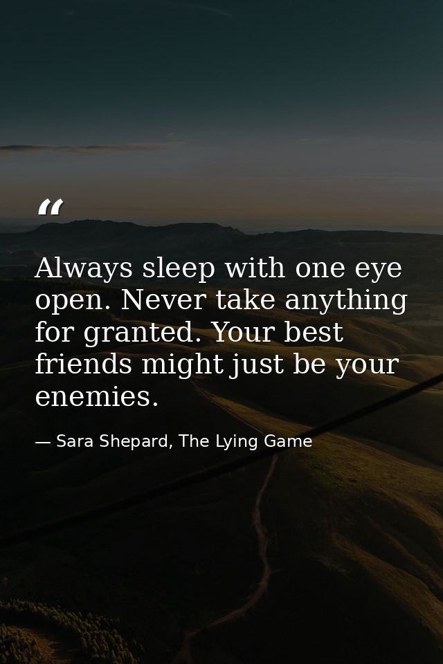 Always sleep with one eye open. Never take anything for granted. Your best friends might just be your enemies. — Sara Shepard, The Lying Game