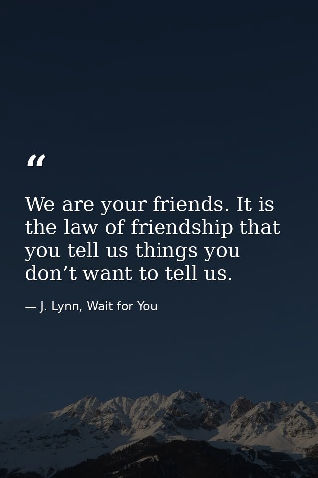 We are your friends. It is the law of friendship that you tell us things you don’t want to tell us. — J. Lynn, Wait for You