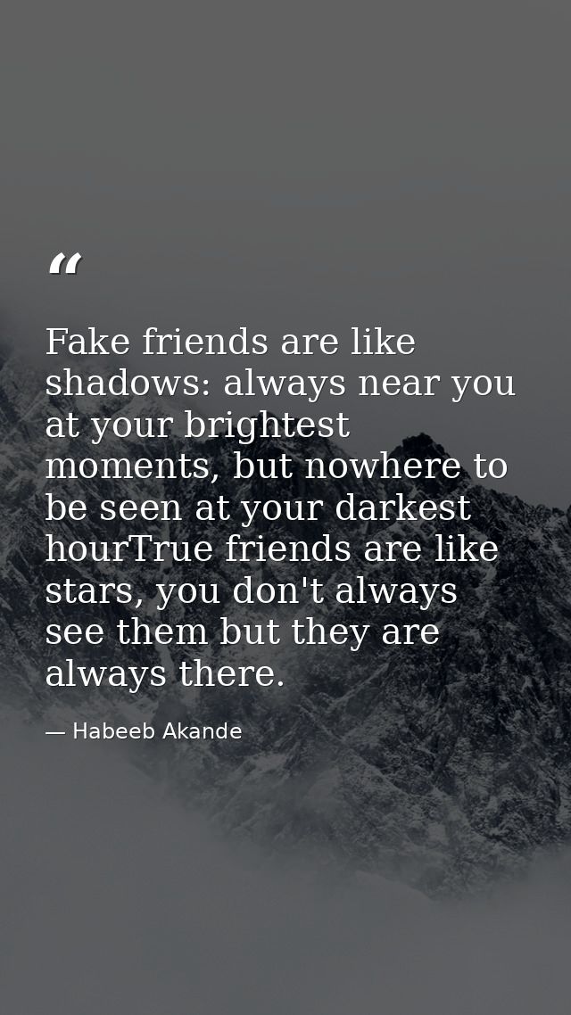 Fake friends are like shadows: always near you at your brightest moments, but nowhere to be seen at your darkest hourTru — Habeeb Akande