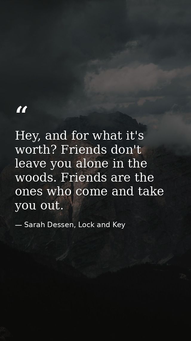 Hey, and for what it's worth? Friends don't leave you alone in the woods. Friends are the ones who come and take you out — Sarah Dessen, Lock and Key