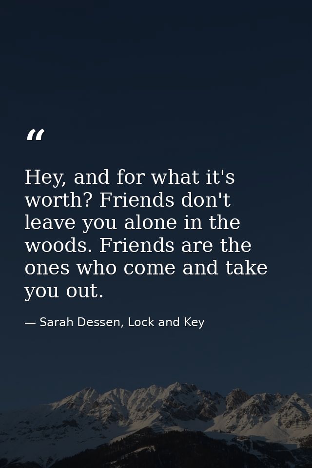 Hey, and for what it's worth? Friends don't leave you alone in the woods. Friends are the ones who come and take you out — Sarah Dessen, Lock and Key
