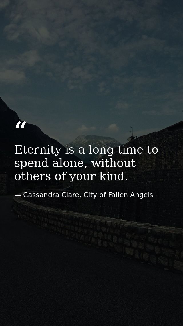 Eternity is a long time to spend alone, without others of your kind. — Cassandra Clare, City of Fallen Angels