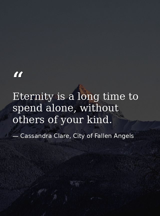 Eternity is a long time to spend alone, without others of your kind. — Cassandra Clare, City of Fallen Angels