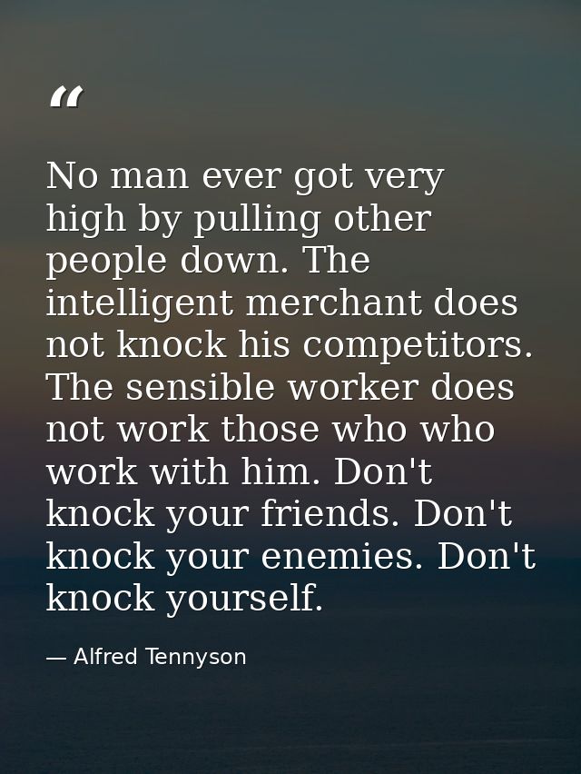 No man ever got very high by pulling other people down. The intelligent merchant does not knock his competitors. The sen — Alfred Tennyson
