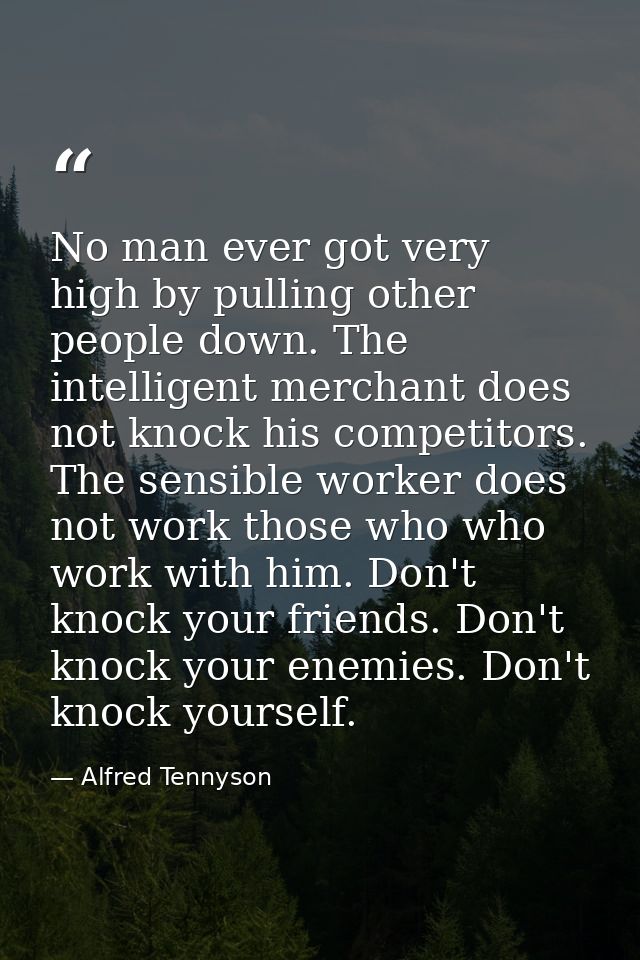 No man ever got very high by pulling other people down. The intelligent merchant does not knock his competitors. The sen — Alfred Tennyson