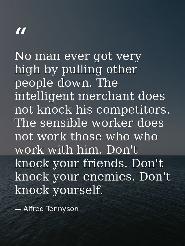 No man ever got very high by pulling other people down. The intelligent merchant does not knock his competitors. The sen — Alfred Tennyson