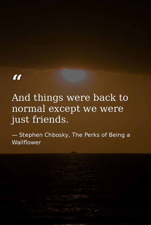 And things were back to normal except we were just friends. — Stephen Chbosky, The Perks of Being a Wallflower