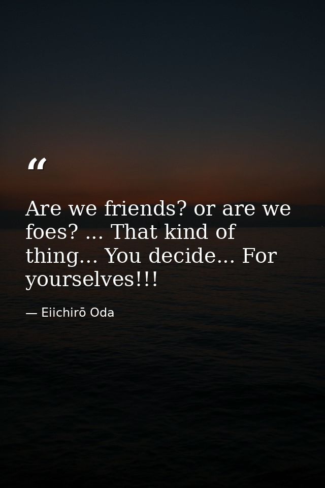 Are we friends? or are we foes? ... That kind of thing... You decide... For yourselves!!! — Eiichirō Oda