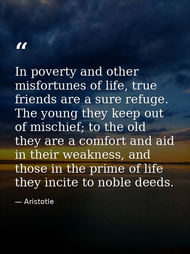 In poverty and other misfortunes of life, true friends are a sure refuge. The young they keep out of mischief; to the ol — Aristotle