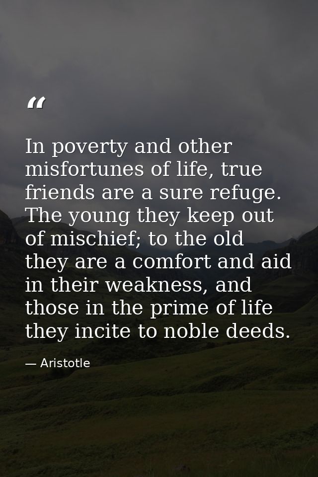 In poverty and other misfortunes of life, true friends are a sure refuge. The young they keep out of mischief; to the ol — Aristotle
