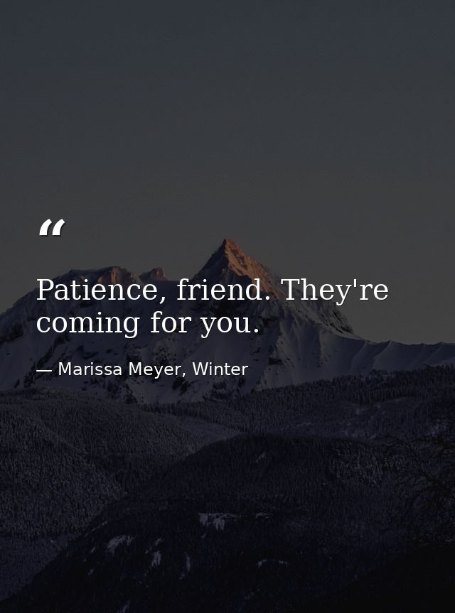 Patience, friend. They're coming for you. — Marissa Meyer, Winter