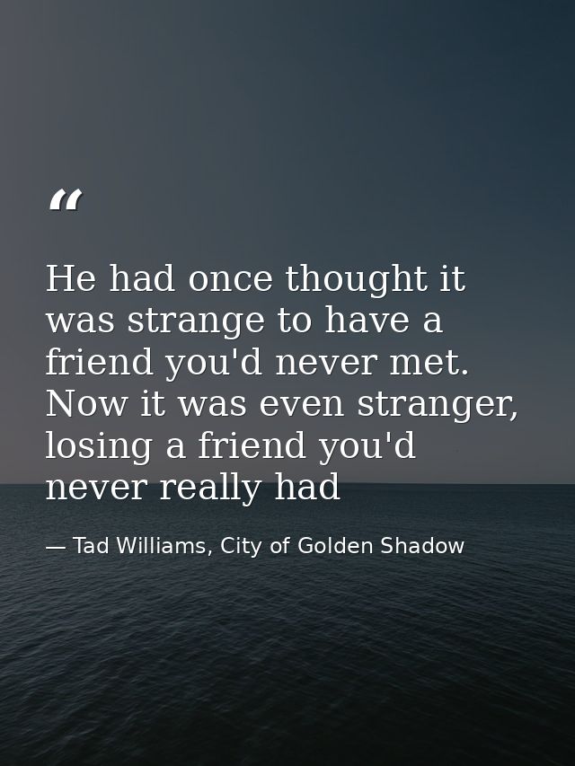He had once thought it was strange to have a friend you'd never met. Now it was even stranger, losing a friend you'd nev — Tad Williams, City of Golden Shadow