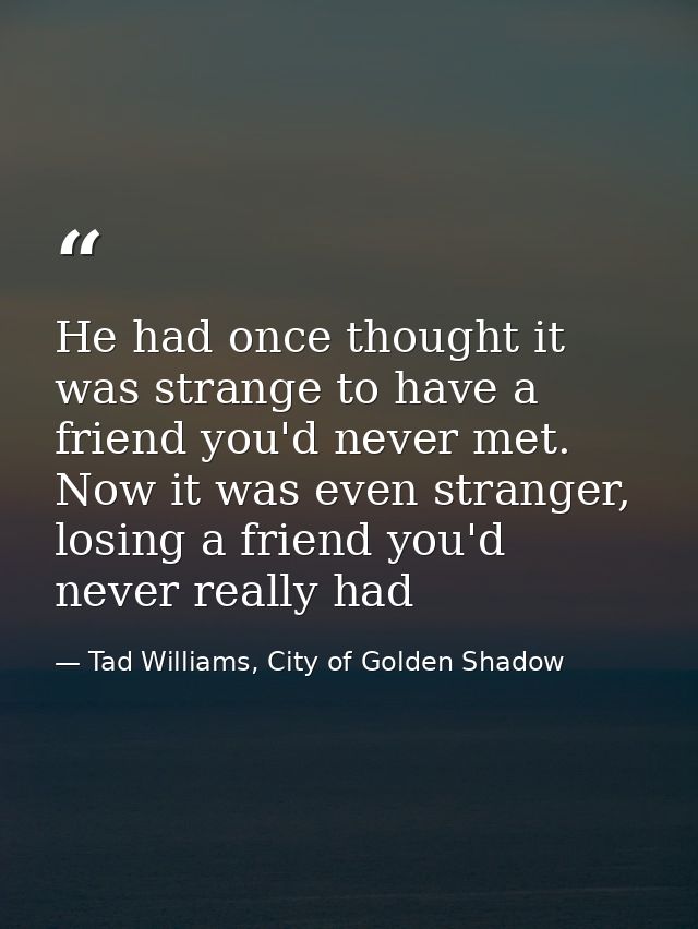 He had once thought it was strange to have a friend you'd never met. Now it was even stranger, losing a friend you'd nev — Tad Williams, City of Golden Shadow
