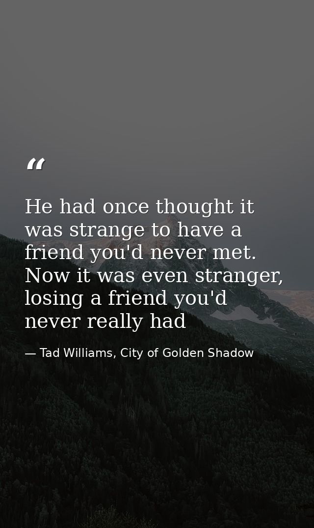 He had once thought it was strange to have a friend you'd never met. Now it was even stranger, losing a friend you'd nev — Tad Williams, City of Golden Shadow
