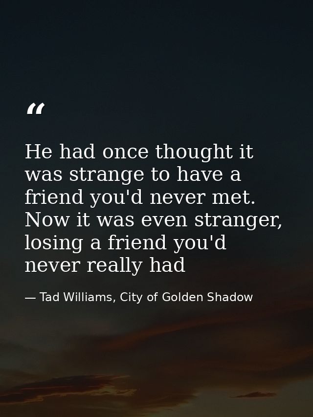 He had once thought it was strange to have a friend you'd never met. Now it was even stranger, losing a friend you'd nev — Tad Williams, City of Golden Shadow