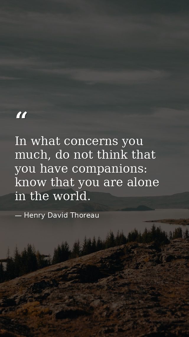 In what concerns you much, do not think that you have companions: know that you are alone in the world. — Henry David Thoreau
