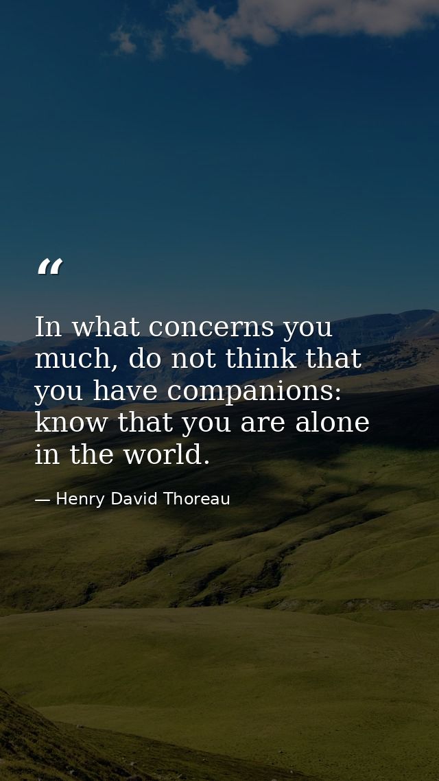 In what concerns you much, do not think that you have companions: know that you are alone in the world. — Henry David Thoreau