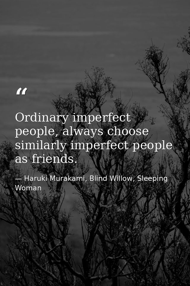 Ordinary imperfect people, always choose similarly imperfect people as friends. — Haruki Murakami, Blind Willow, Sleeping Woman