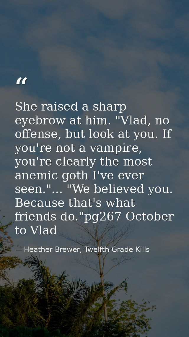 She raised a sharp eyebrow at him. "Vlad, no offense, but look at you. If you're not a vampire, you're clearly the most  — Heather Brewer, Twelfth Grade Kills