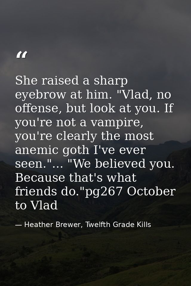 She raised a sharp eyebrow at him. "Vlad, no offense, but look at you. If you're not a vampire, you're clearly the most  — Heather Brewer, Twelfth Grade Kills