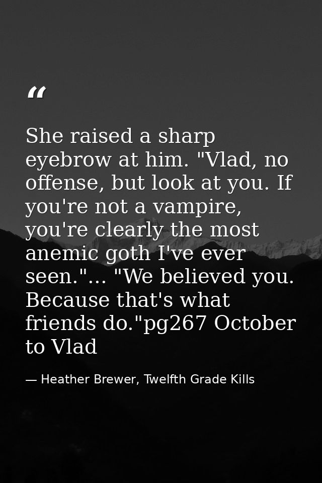 She raised a sharp eyebrow at him. "Vlad, no offense, but look at you. If you're not a vampire, you're clearly the most  — Heather Brewer, Twelfth Grade Kills