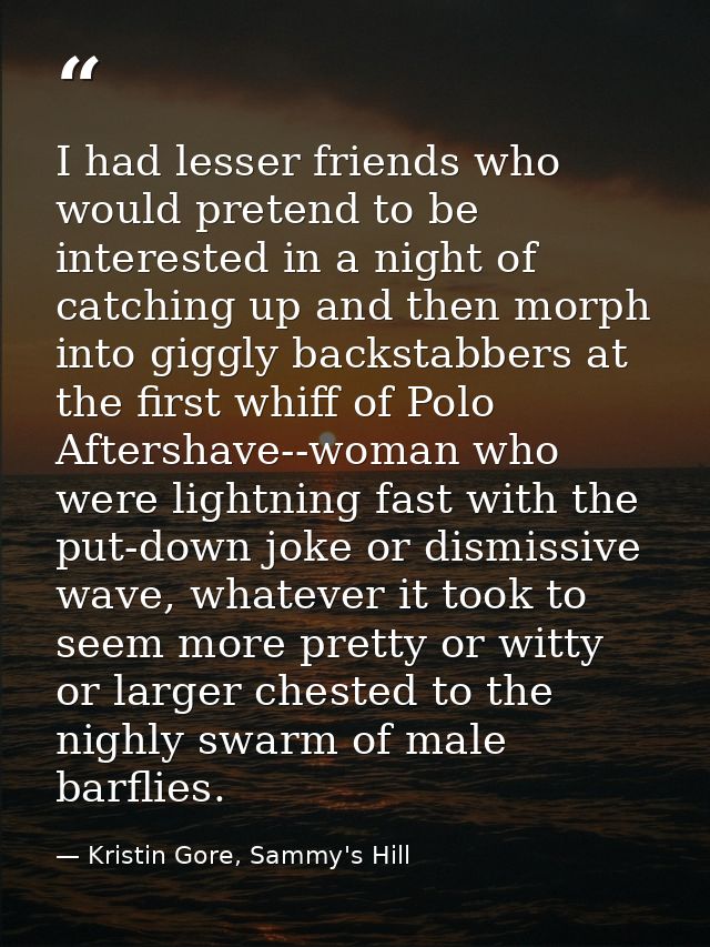 I had lesser friends who would pretend to be interested in a night of catching up and then morph into giggly backstabber — Kristin Gore, Sammy's Hill