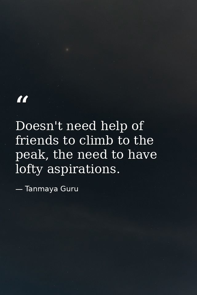 Doesn't need help of friends to climb to the peak, the need to have lofty aspirations. — Tanmaya Guru