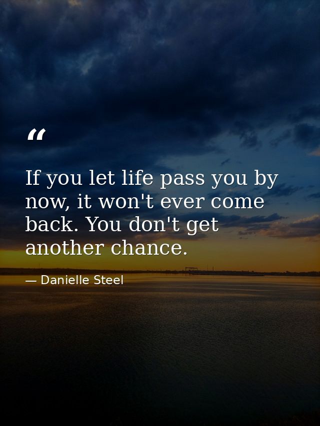 If you let life pass you by now, it won't ever come back. You don't get another chance. — Danielle Steel