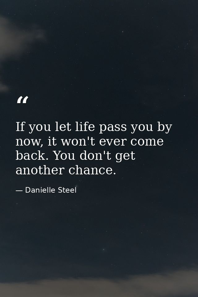 If you let life pass you by now, it won't ever come back. You don't get another chance. — Danielle Steel